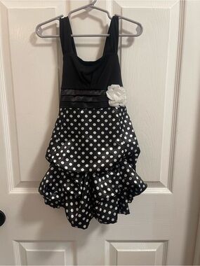 Black & White Polka Dot Flower-Accent Girls' Formal Dress